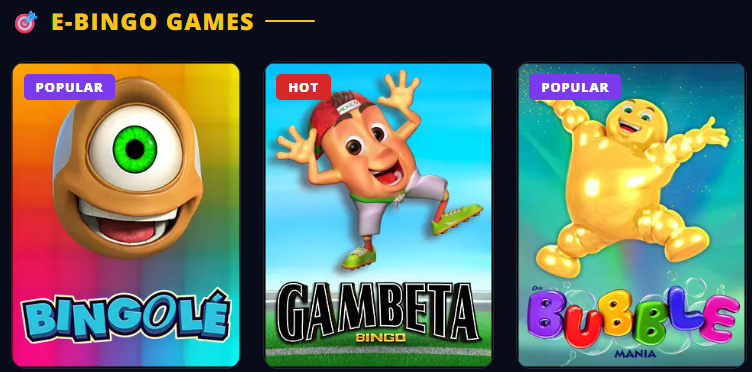 S5 Casino e-bingo games: BingoLe, Gambeta, Bubble Mania